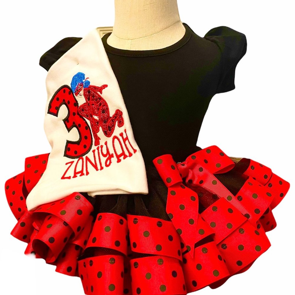 Handmade Lady Bug Themed Birthday Tutu Set